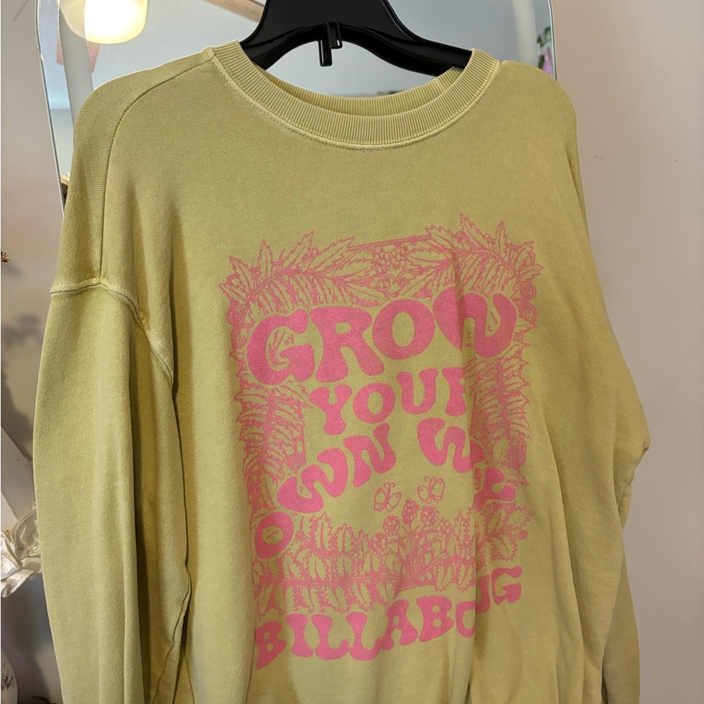 Billabong Light Yellow Crewneck with Pink Graphic